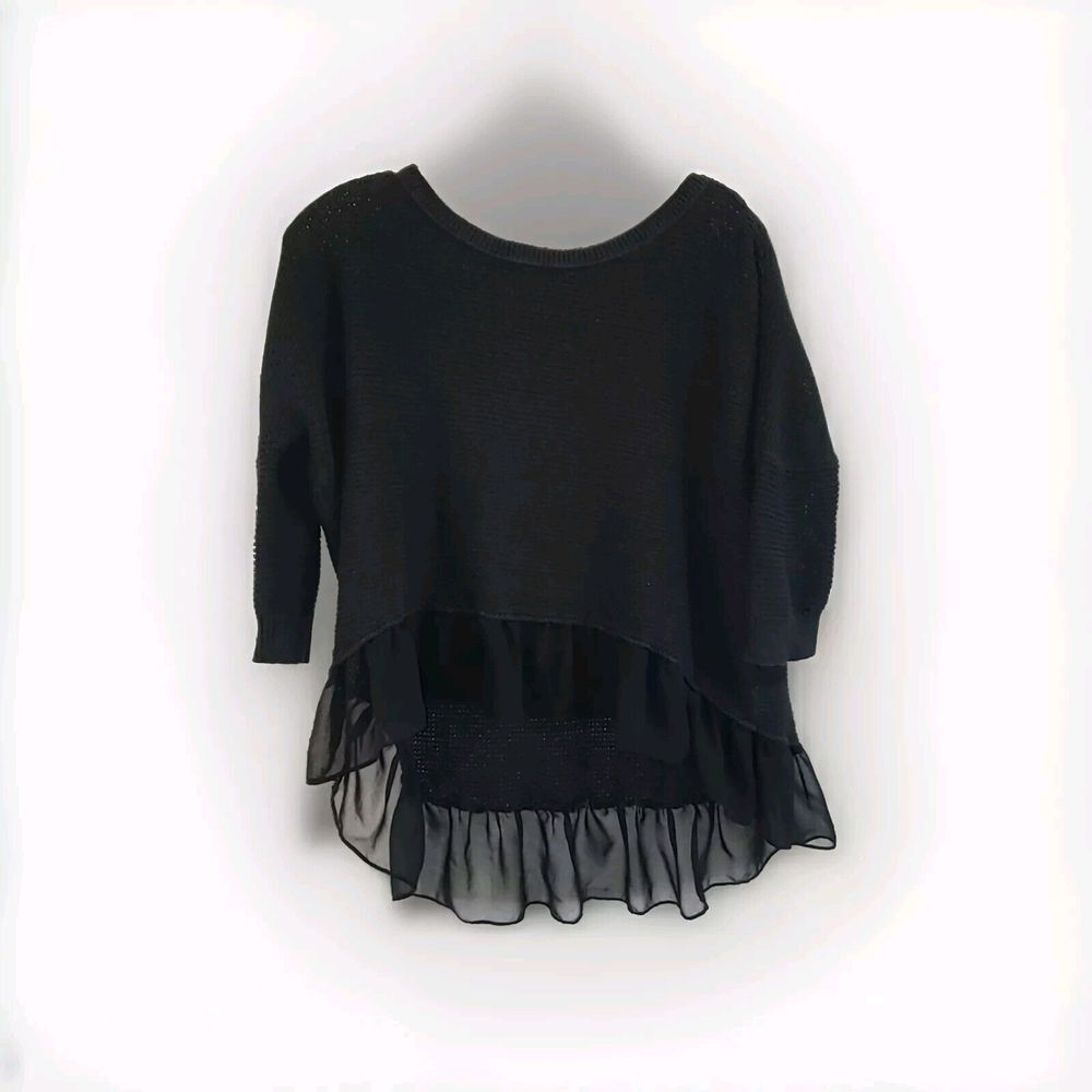 American Eagle Womens XS Pullover 3/4‎ Sleeves Ribbed Cuff Top Black